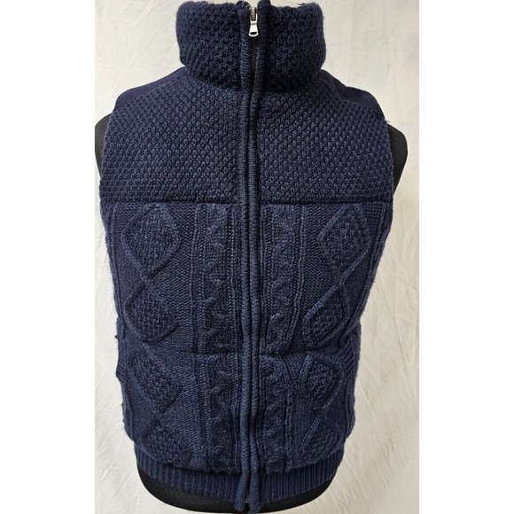Telluride Clothing Co Small Blue Cable Knit Wool Blend Full Zip Lined Heavy Vest - Picture 15 of 15